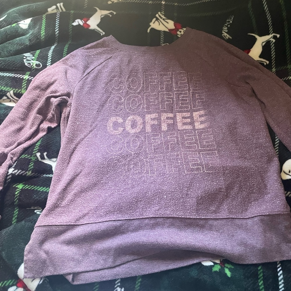 Purple Xhilaration “COFFEE COFFEE COFFEE” Graphic Sweatshirt